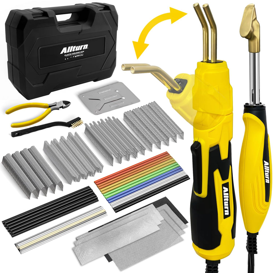 Allturn plastic welder 2-in-1 with yellow body, ready for quick DIY repairs
