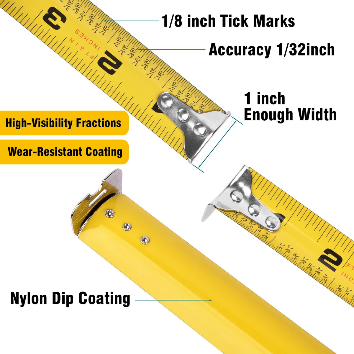 ALLWIN 5-pack 25ft tape measure belt clip keeping tools within reach.