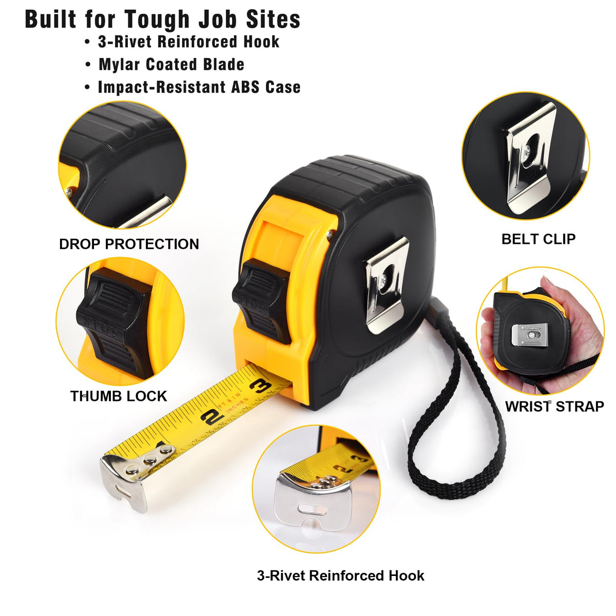 ALLWIN 5-pack 25ft tape measure case in a durable, impact-resistant shell.