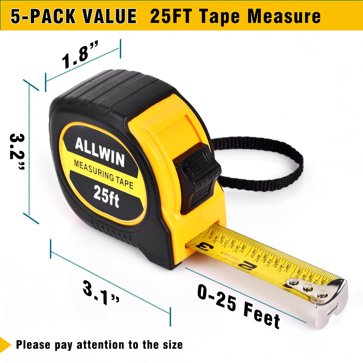 ALLWIN 5-pack 25ft tape measure end-hook with 3 rivets for lasting accuracy.