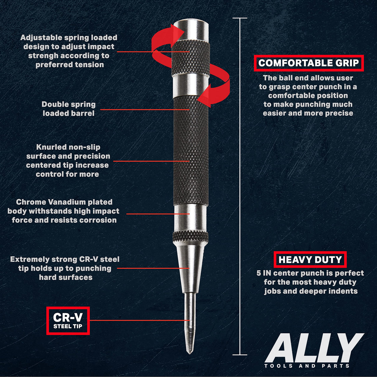 ALLY Tools automatic center punch with hardened steel for smooth, consistent marks