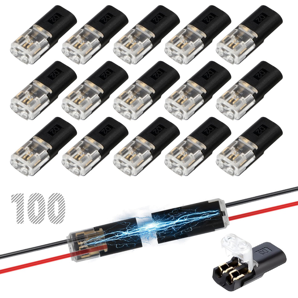 Almighty Tools 100Pcs double-wire connector front view for quick LED strip installations.