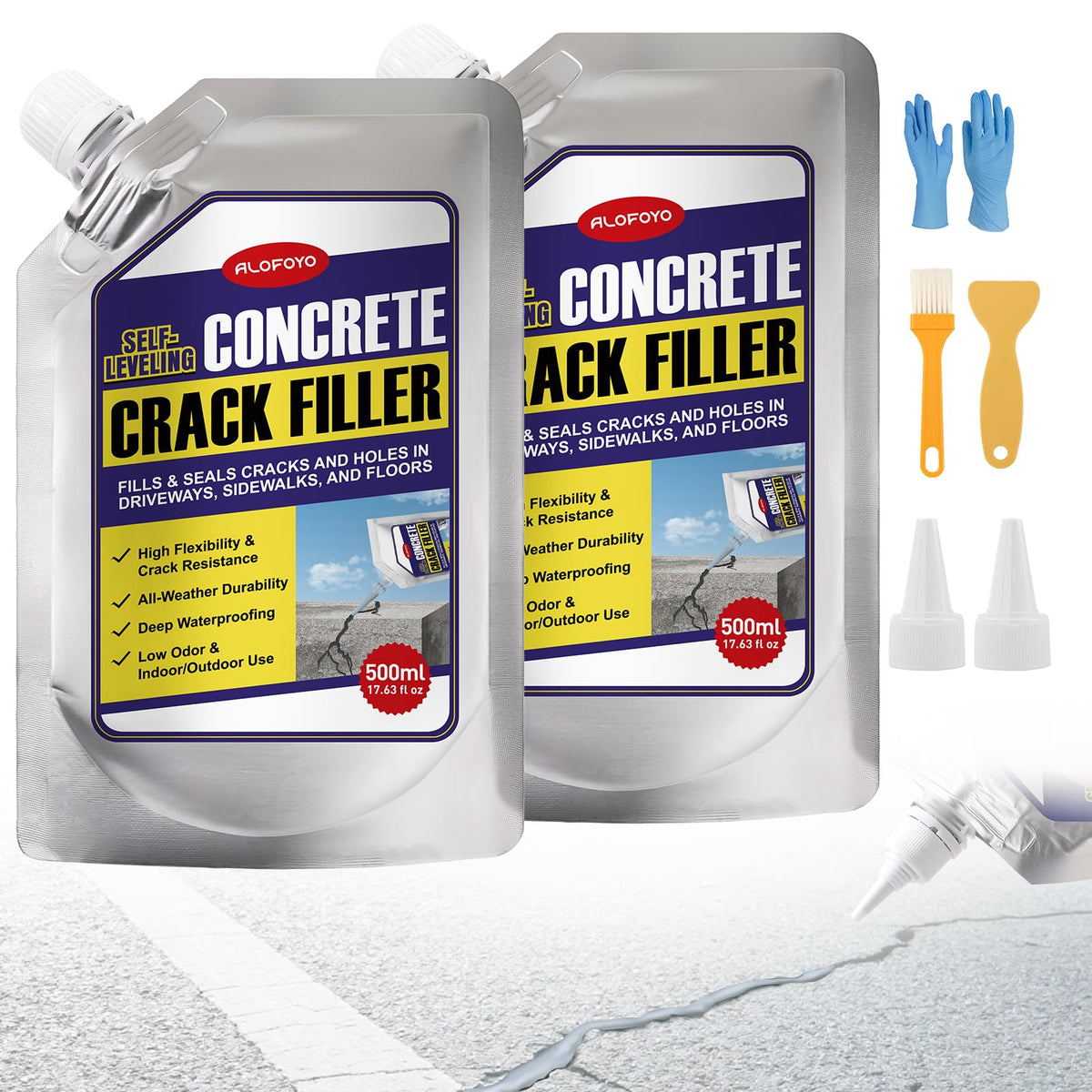 Alofoyo self-leveling crack filler pour demonstrates easy application for repairs