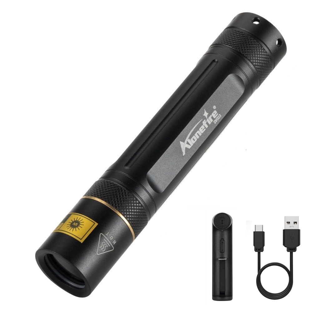 ALONEFIRE SV003 365nm UV flashlight shows fluorescence for pee detection and more.