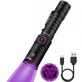 ALONEFIRE SV103 UV flashlight highlights fluorescence in minerals and rocks.