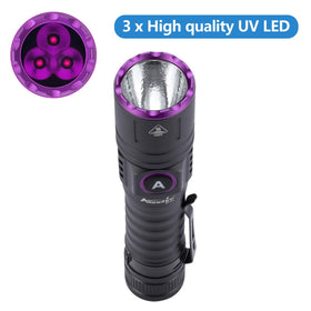 ALONEFIRE UV-C rechargeable light for quick pet urine detection on carpets.