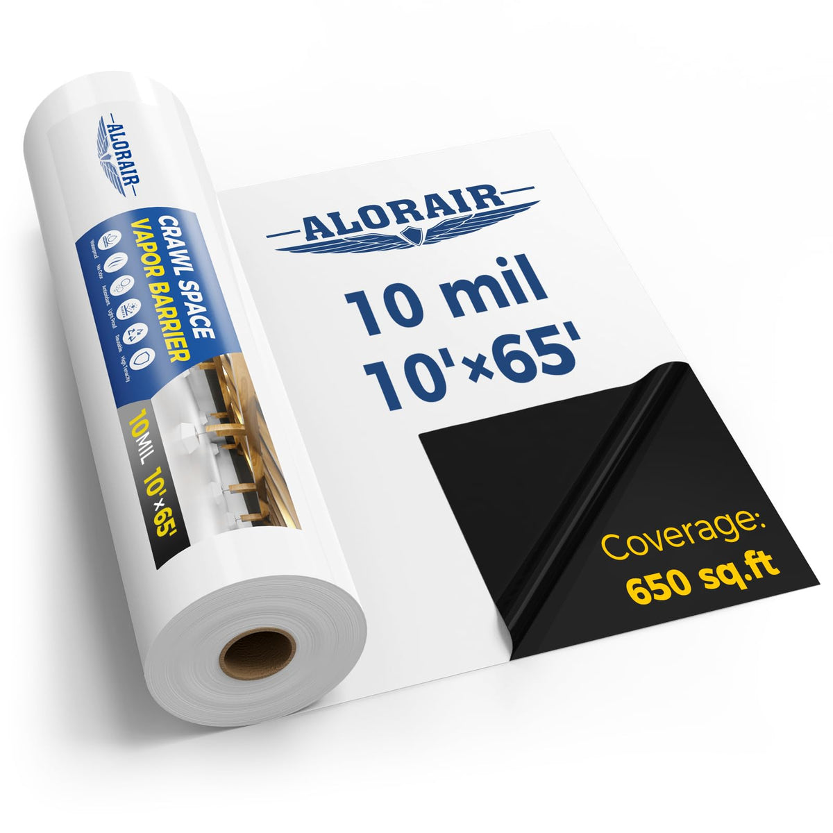 ALORAIR 10mil vapor barrier rolled for crawl space with moisture protection in mind.