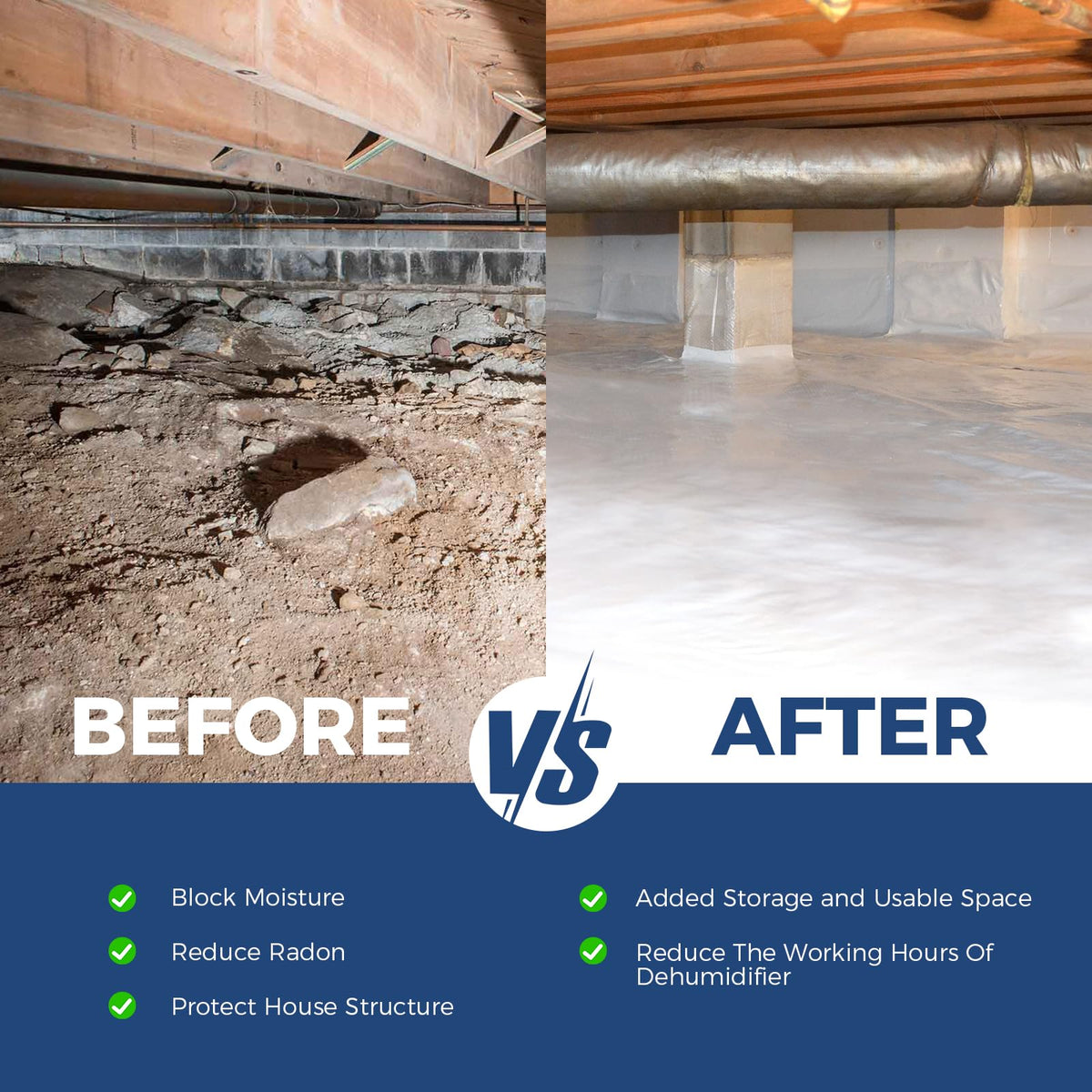 ALORAIR moisture barrier covers floor area for dry, controlled environment.