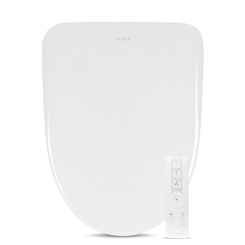 ALPHA BIDET iX Pure seat-front view shows ultra-low profile for a sleek bathroom fit.