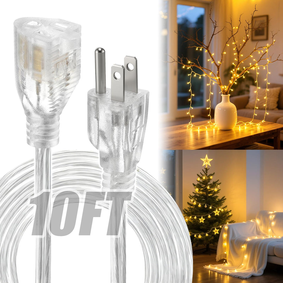 Alphatool 3-prong clear extension cord main view for discreet decor.