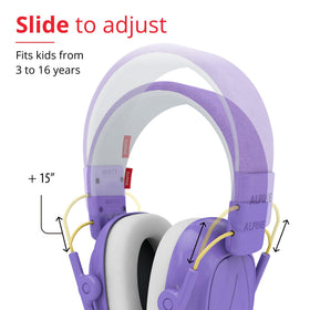Close-up of Alpine Muffy Kids purple earcups for comfort