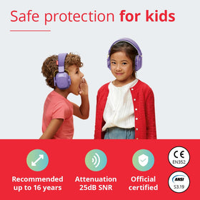 Alpine Muffy Kids purple headphones folded for easy travel