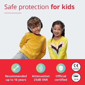 Alpine Muffy Kids worn on a child, showing comfortable hearing protection in use.