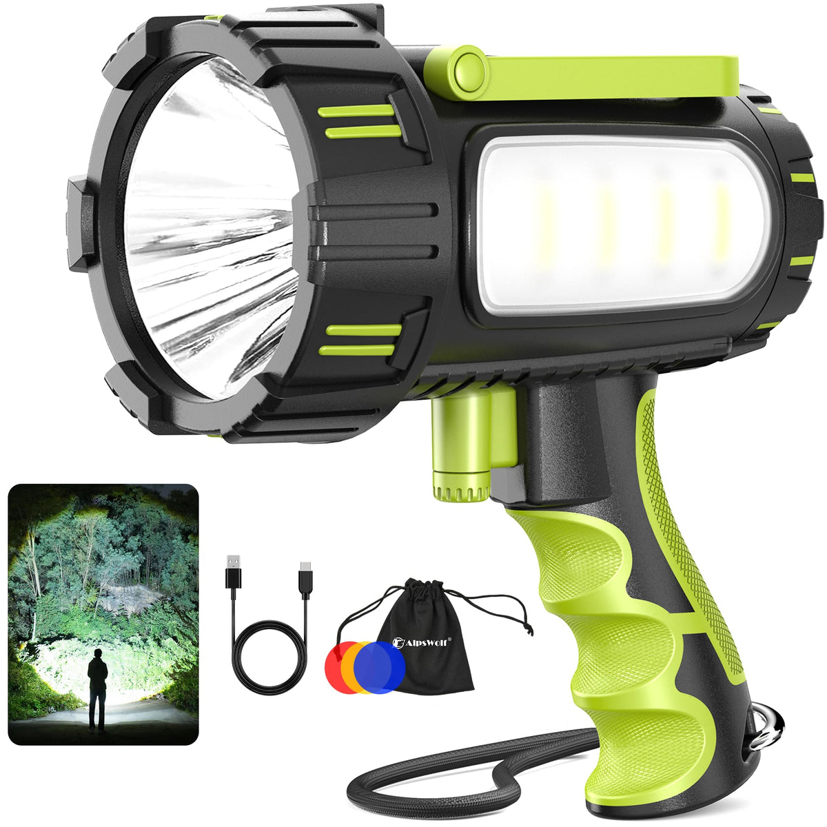 AlpsWolf rechargeable spotlight beam up to 1600 feet for outdoor visibility
