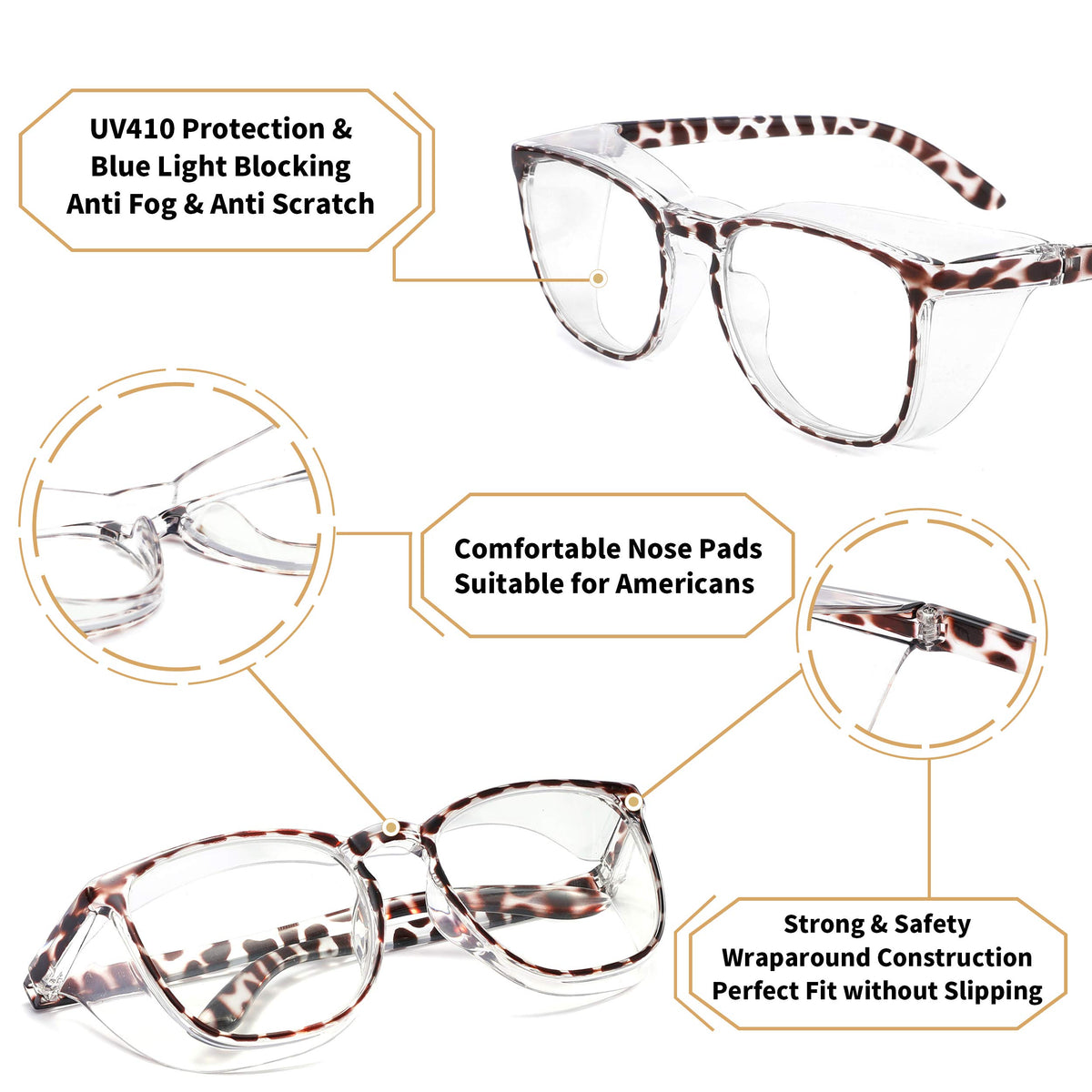 Alsenor leopard-pattern closeup highlights durable TR90 frame.