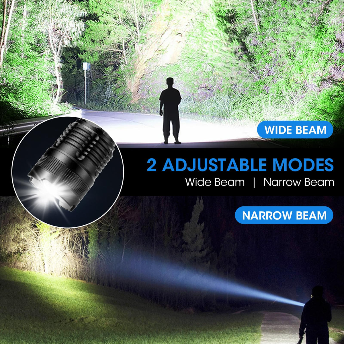 ALSTU 3-Pack Rechargeable Flashlight in use during camping trip