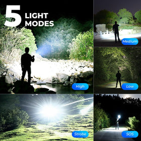 ALSTU 3-Pack Rechargeable Flashlight packaging box with accessories