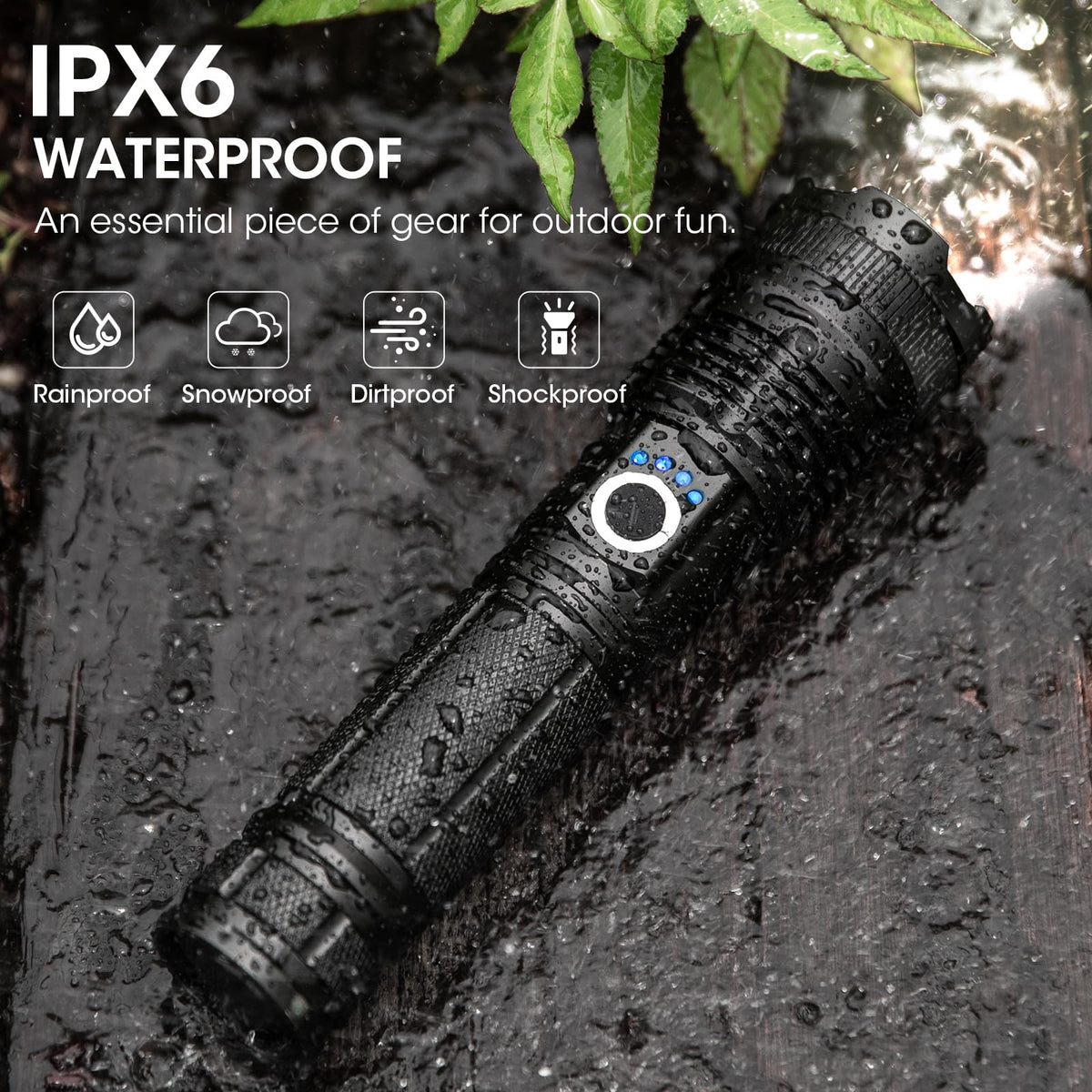 ALSTU 3-Pack Rechargeable Flashlight waterproof seal in heavy rain