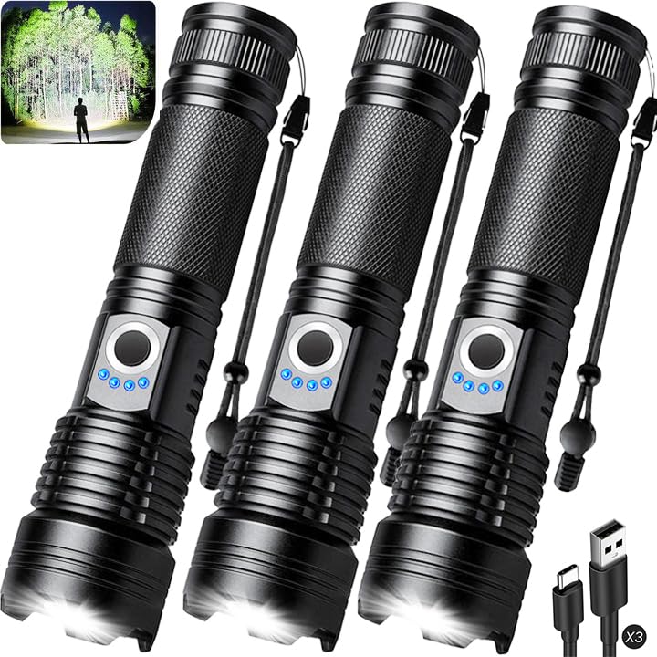 ALSTU rechargeable flashlight with ultra-bright beam for night camping