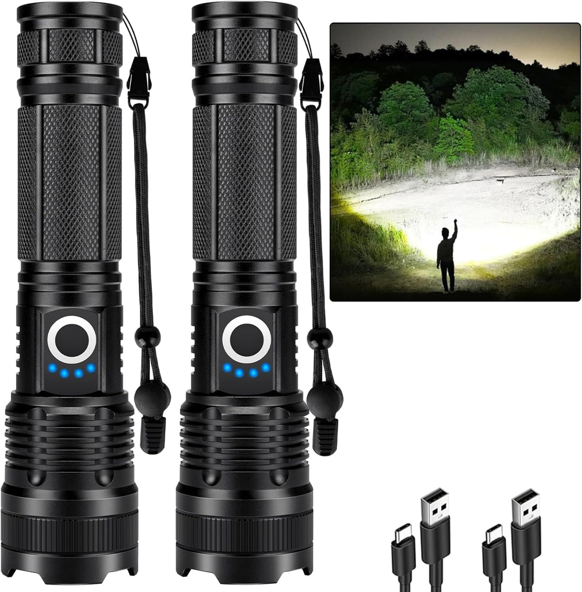 ALSTU rechargeable flashlights two-pack ready for outdoor or home use