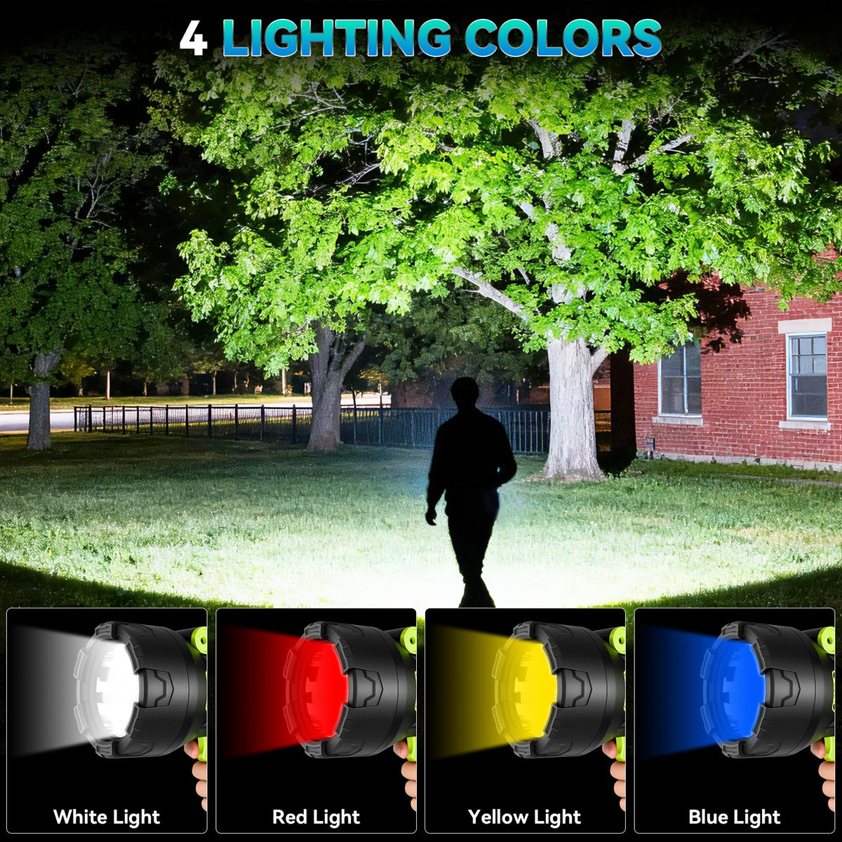 ALSTU Spotlight in camping setup providing bright outdoor lighting at dusk.