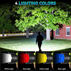 ALSTU Spotlight in camping setup providing bright outdoor lighting at dusk.