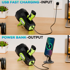 ALSTU Rechargeable Spotlight mounted on foldable tripod for hands-free operation.