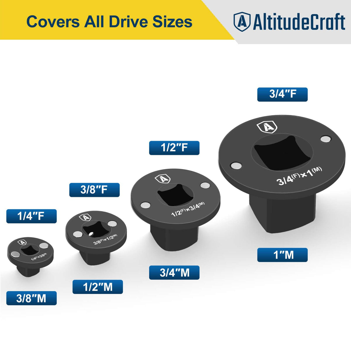 AltitudeCraft 3-8-to-1-2 adapter enables quick drive size conversion.