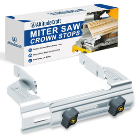 AltitudeCraft Crown Stops with clip-nuts installed enable precise 45-degree cuts on a miter saw.