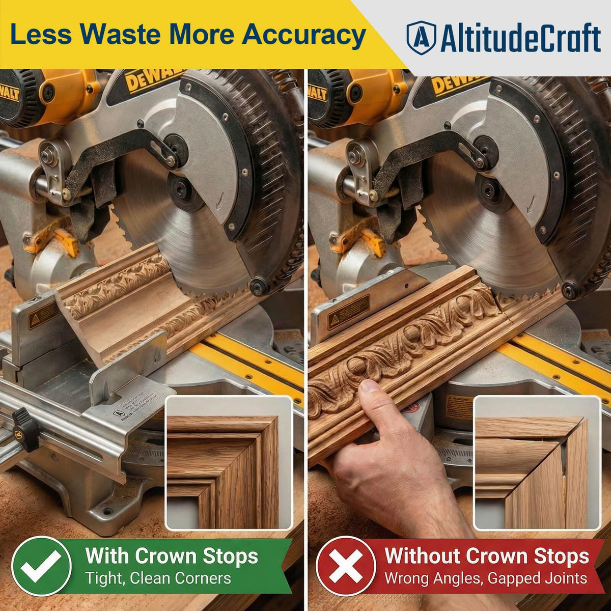 AltitudeCraft Crown Stops deliver 45-degree precision reducing waste and test pieces.