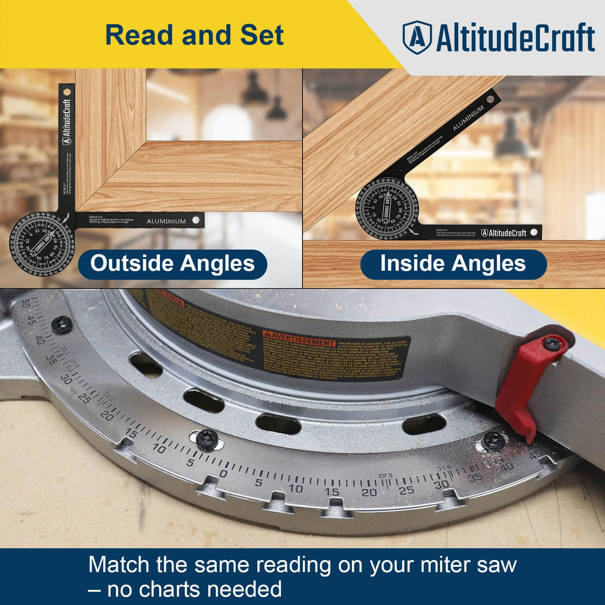 AltitudeCraft nested cut stops lock for repeatable 45 degree cuts.