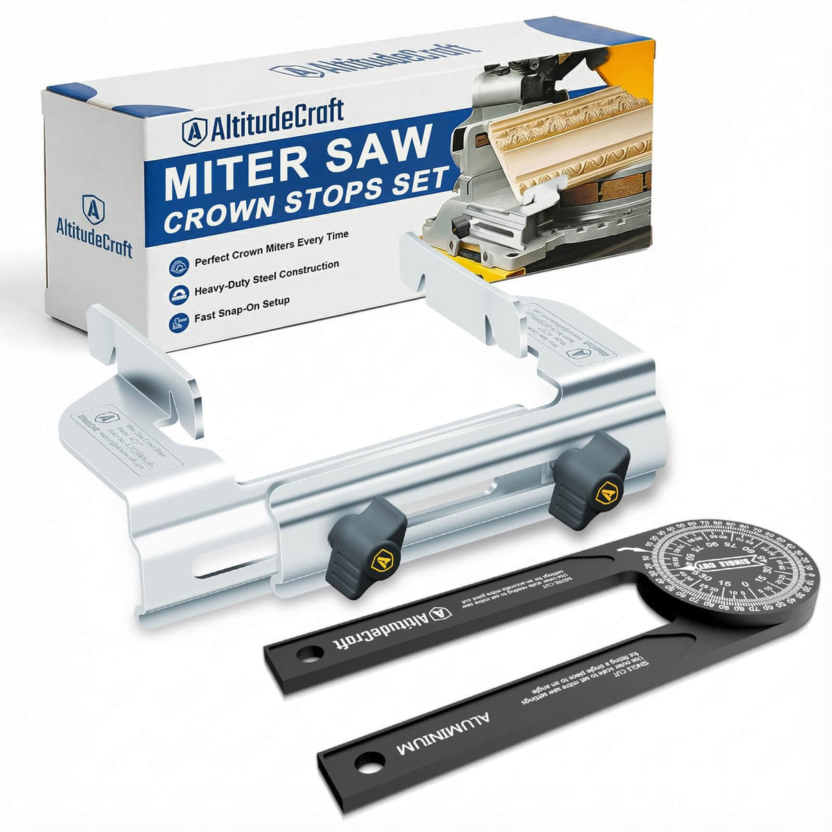 AltitudeCraft universal protractor for quick crown molding angle setup.