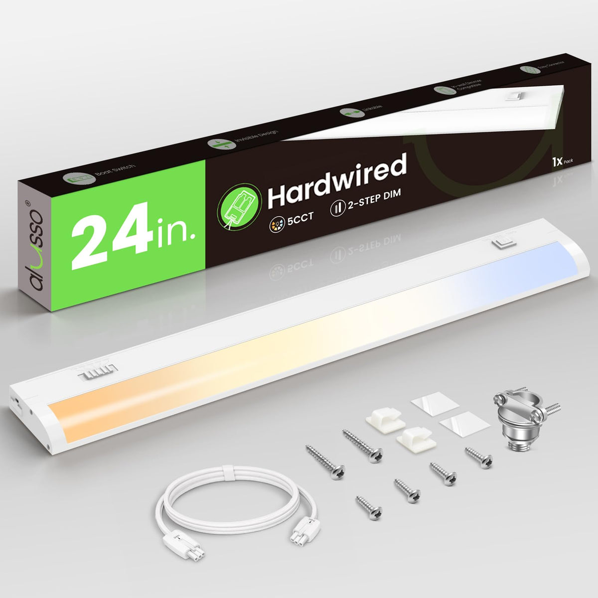 ALUSSO 24-inch LED under-cabinet light in warm to cool color temps for kitchen tasks