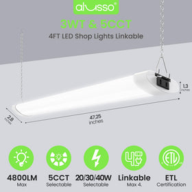 ALUSSO LED shop light 4ft shows wide color temperature range for task-specific lighting.