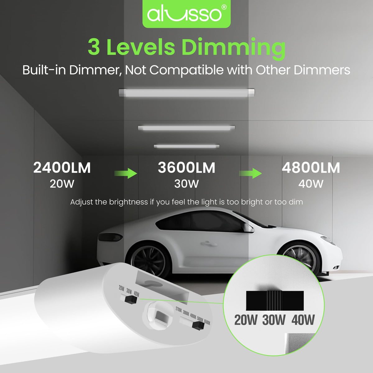 ALUSSO 4ft color-temp range 2700-6500K for versatile mood.