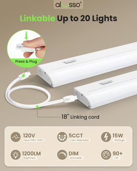 Linked ALUSSO lights along a cabinet for a seamless run