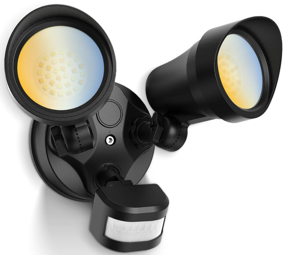 ALUSSO motion sensor outdoor lights with dual heads illuminating wide areas like driveways and porches
