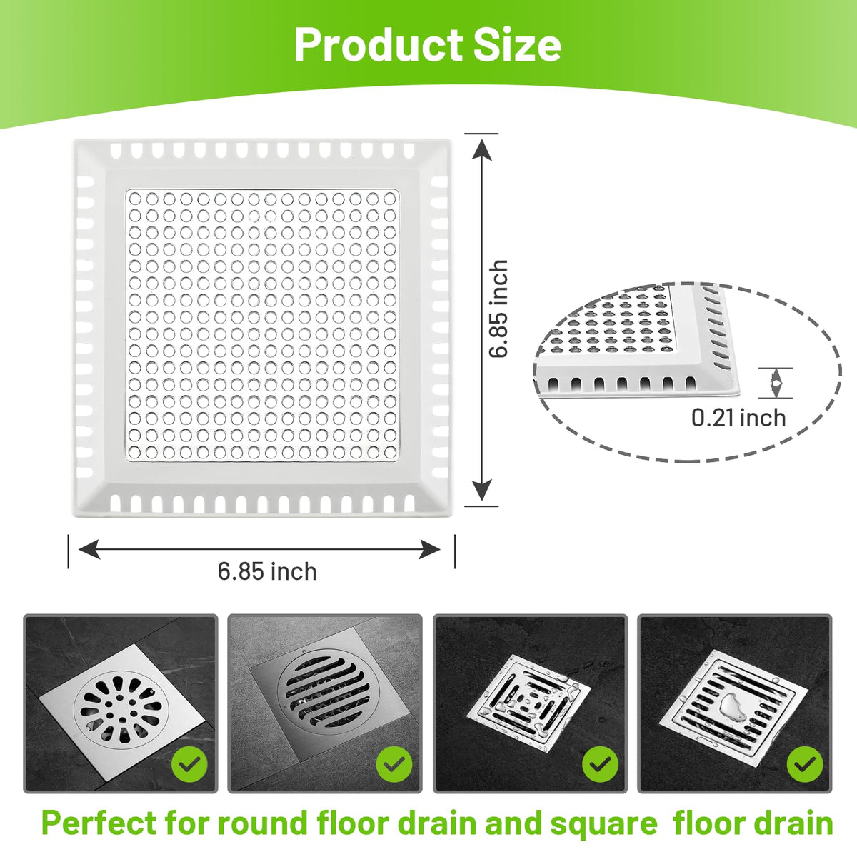 Aluvor shower drain cover showing silicone edge for a tight fit.