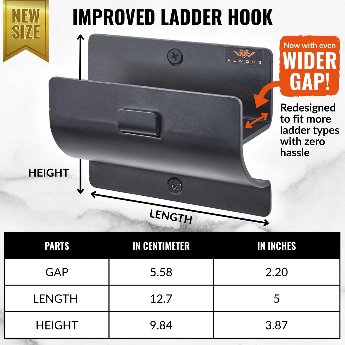ALWORG Ladder Hanger black finish close-up reveals premium steel strength