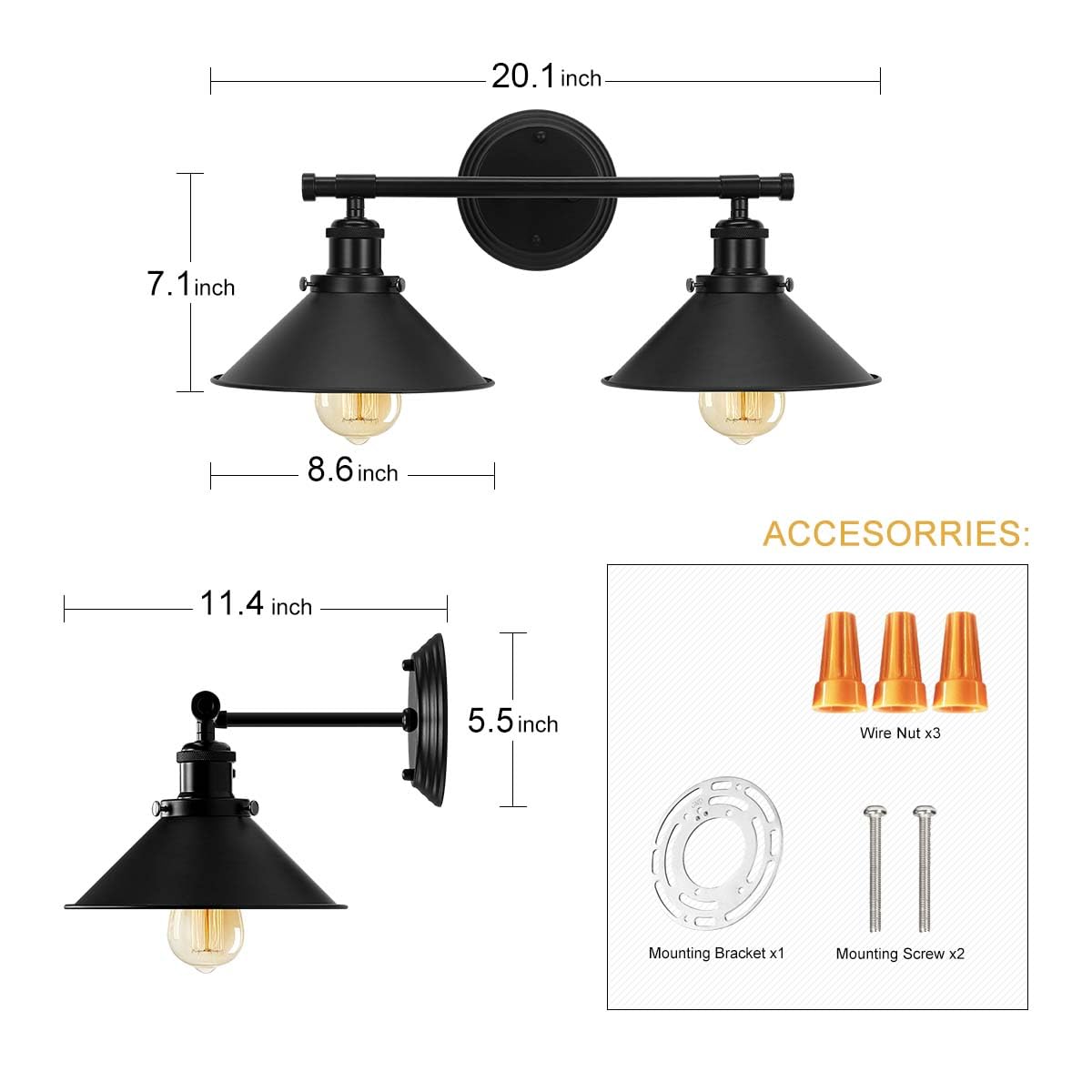 Alynzee vanity lighting ideal for dressing areas with a matte black finish.