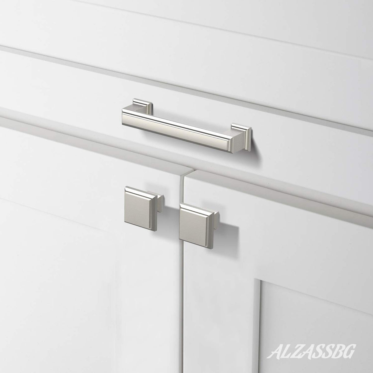 Alzassbg square knob closeup highlighting satin texture