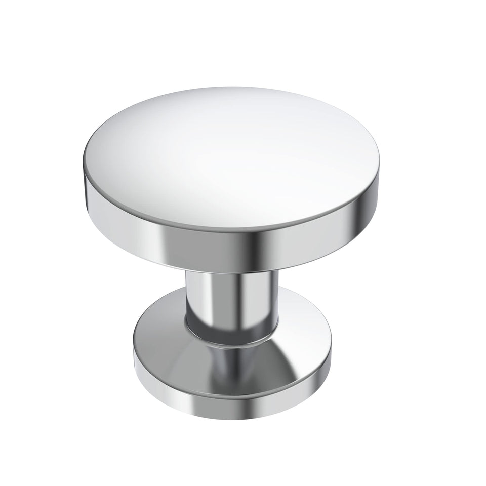 Alzassbg polished chrome cabinet knob close-up for upgraded kitchen cabinets.