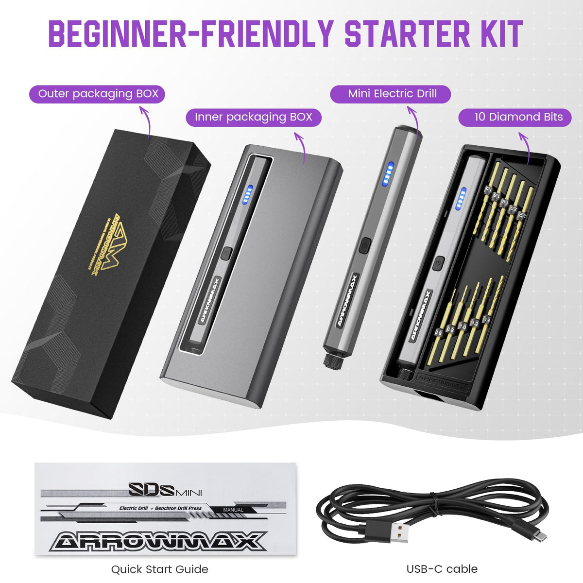 AM ARROWMAX drill pen one-touch control simplifies setup and use.