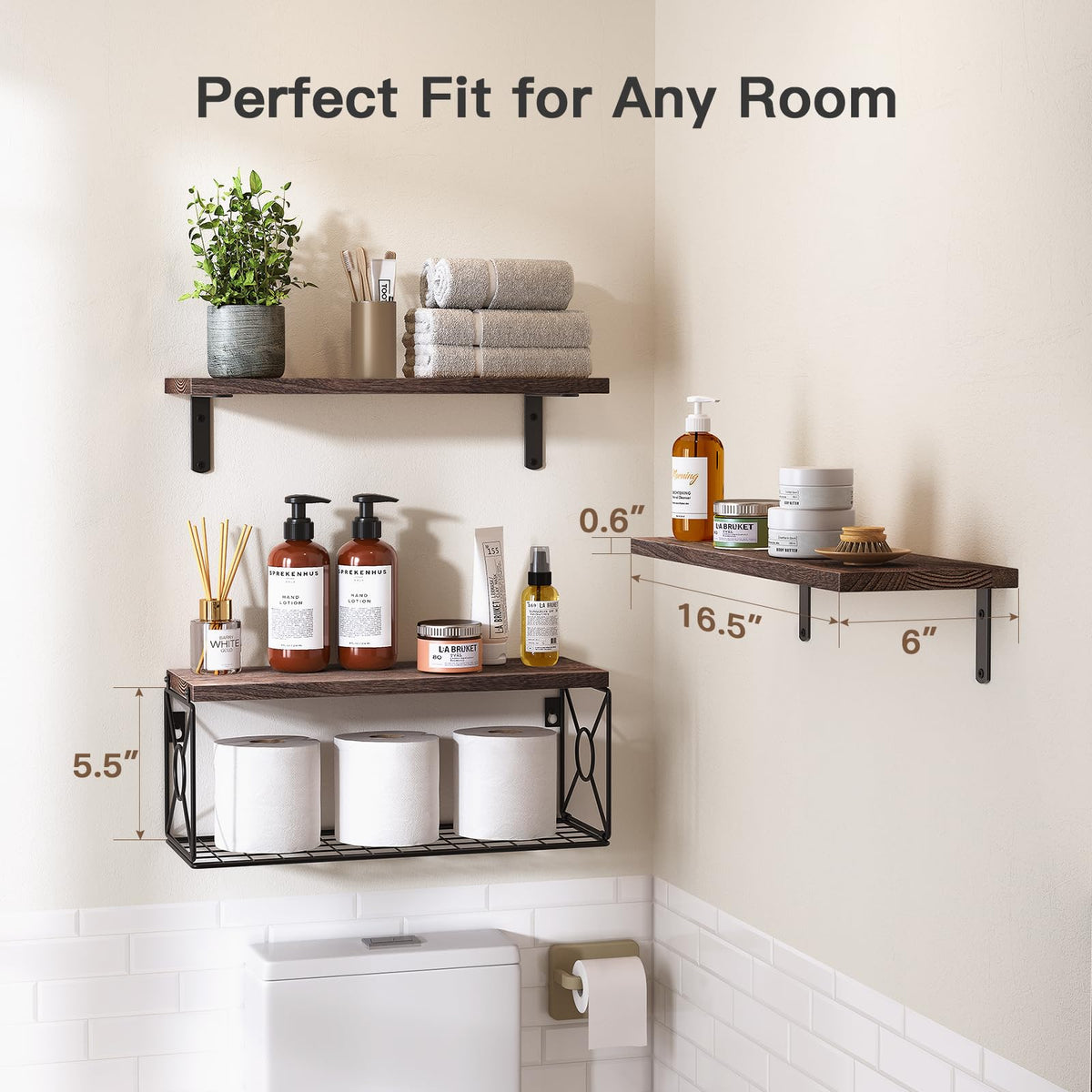 AMADA wooden wall shelf assembled on the wall for versatile bathroom or kitchen use