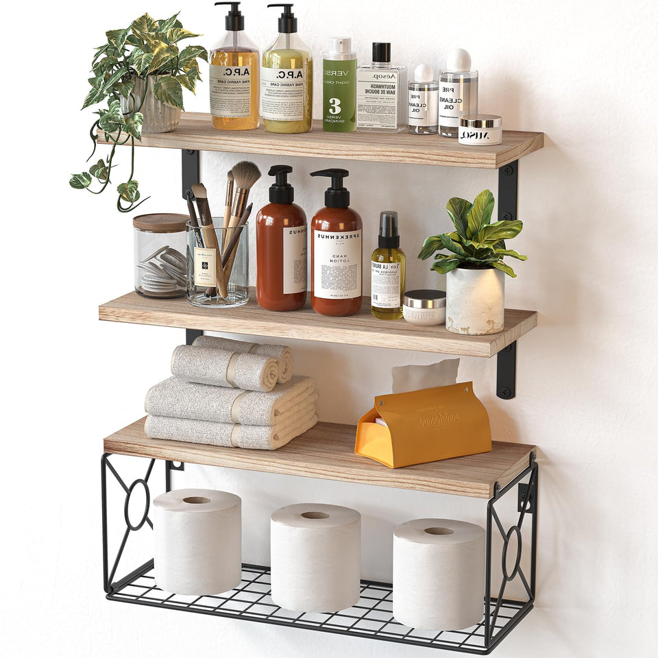AMADA bathroom shelves over toilet with wood basket for practical storage