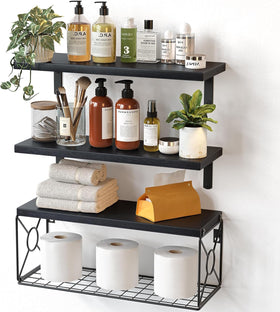 AMADA HOMEFURNISHING bathroom shelves over toilet with storage basket keep essentials organized.