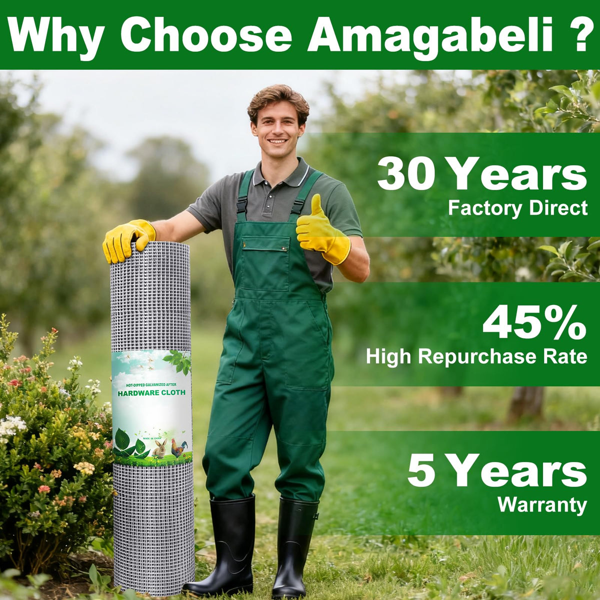AMAGABELI galvanized wire mesh provides long-lasting outdoor protection.