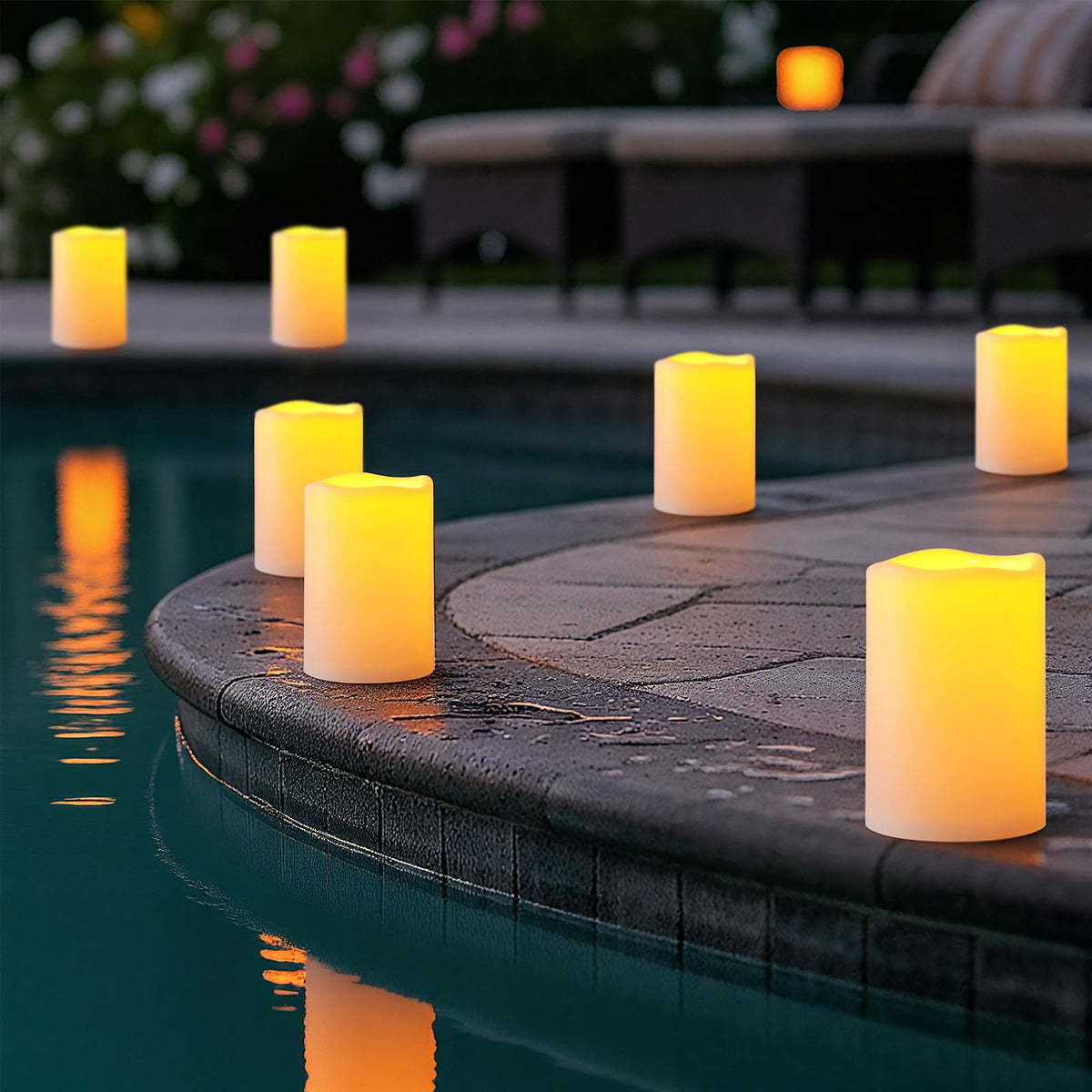 Amagic battery-operated candle powered by 3 AA batteries.