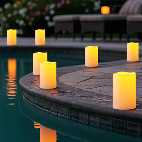 Amagic battery-operated candle powered by 3 AA batteries.