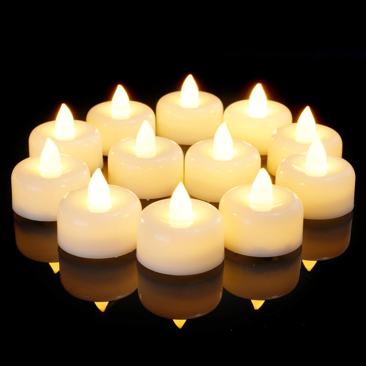 Amagic flameless tea light 100pack on table creating warm ambiance
